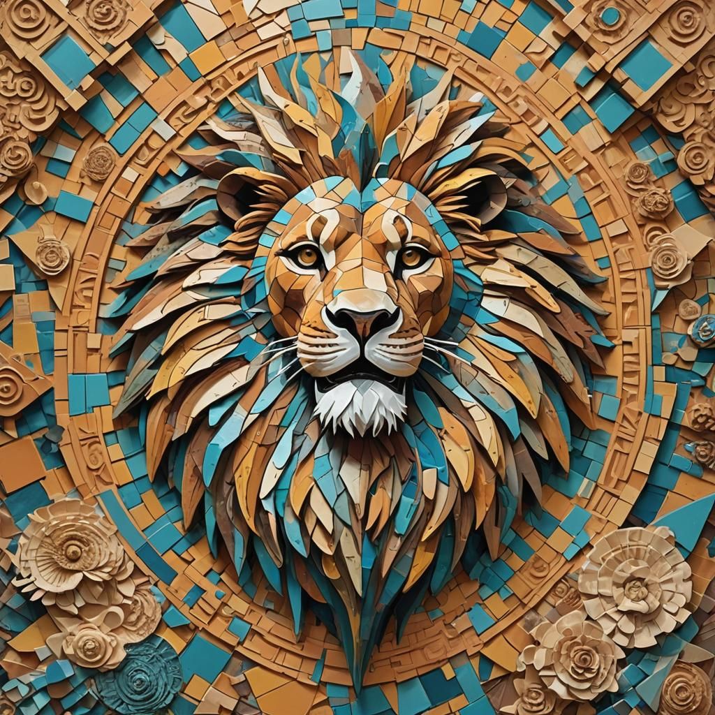 Cubist Lion with Geometric Shards