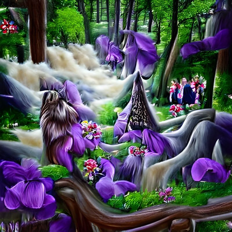 Enchanted Forest with Purple Flowers Detailed Painting