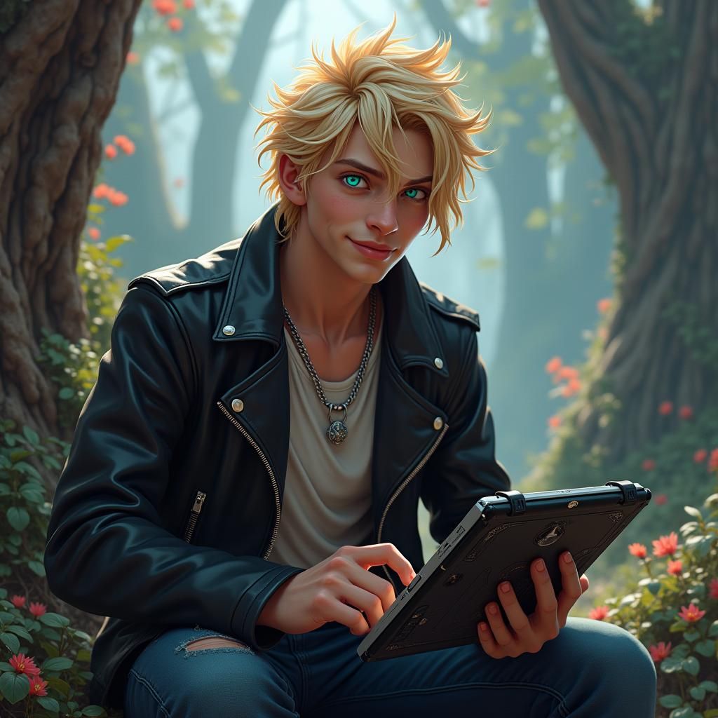 Smiling Man with Tablet: Fantasy Concept Art