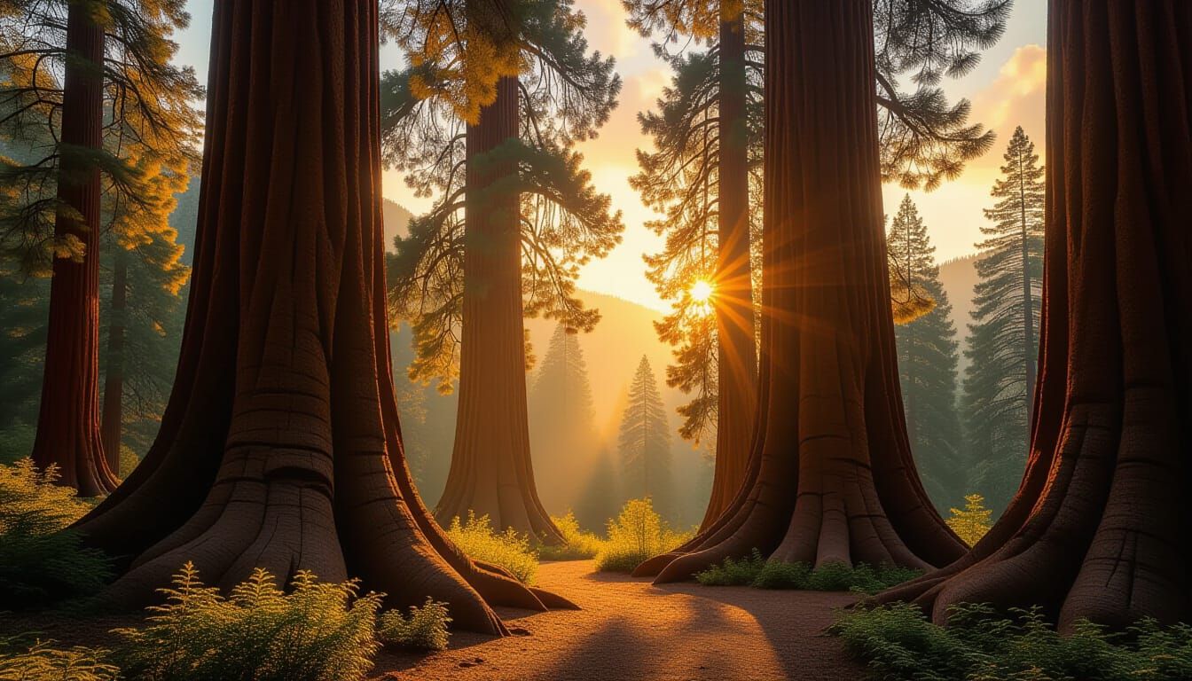 Majestic Sequoia Trees in Golden Afternoon Light