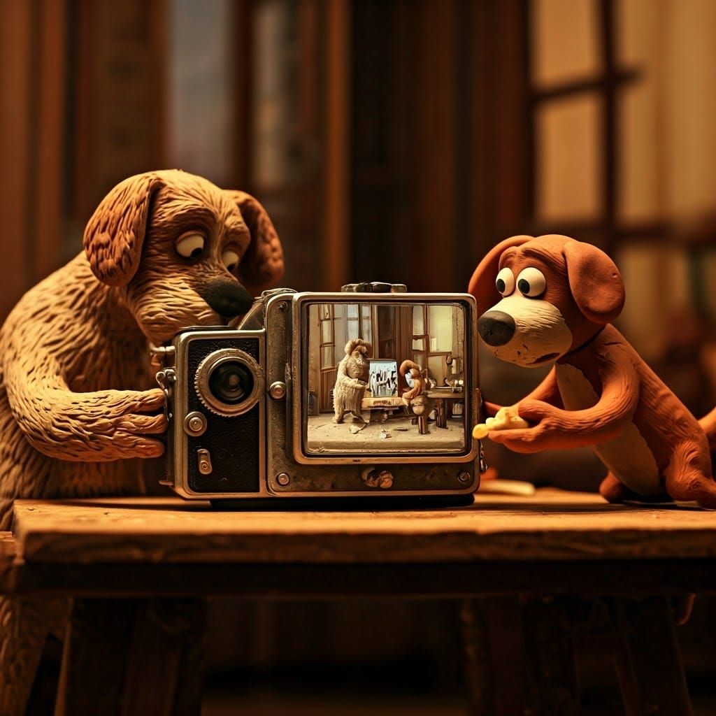 Intricately Detailed Stop-Motion Claymation Scene of a Dog W...