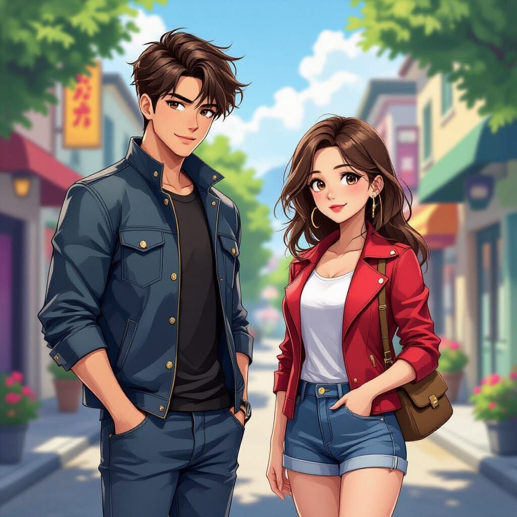 Anime Style Young Couple in Dynamic Webtoon Art