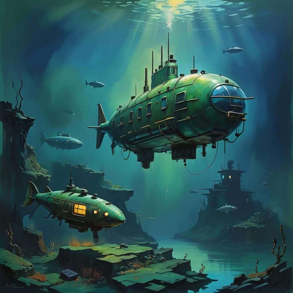 Alien Submarine in Expressionist Style