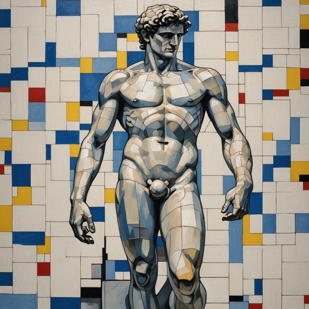 David Statue in De Stijl Geometric Abstraction