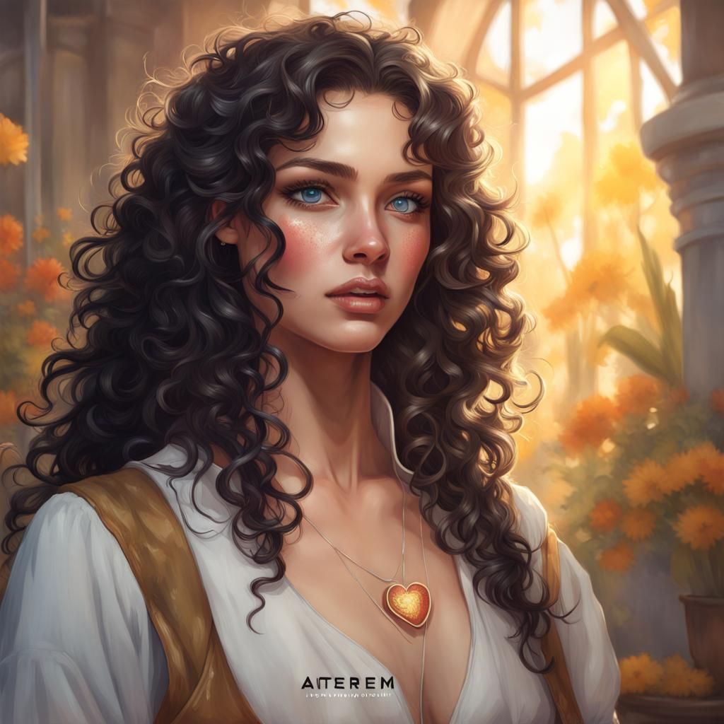 Honey-Skinned Girl Portrait in Art Nouveau Style