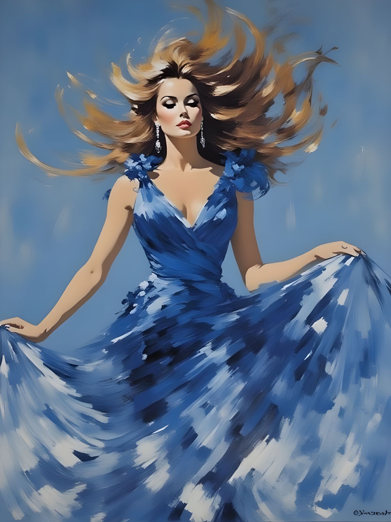 Denise Richards in Blue Gown Floating Gracefully