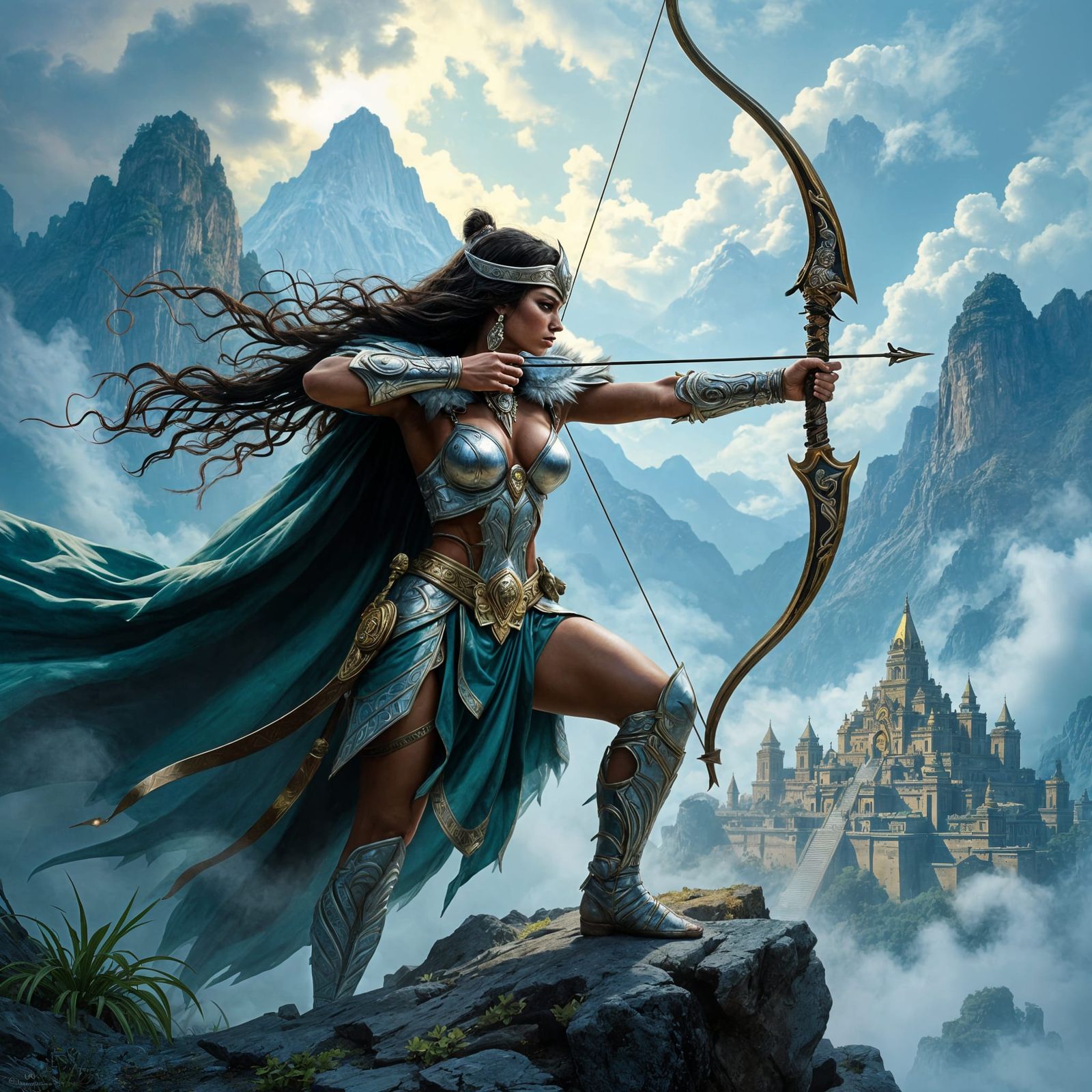 Amazonian Queen Overlooks Ancient City, in Epic Fantasy Styl...