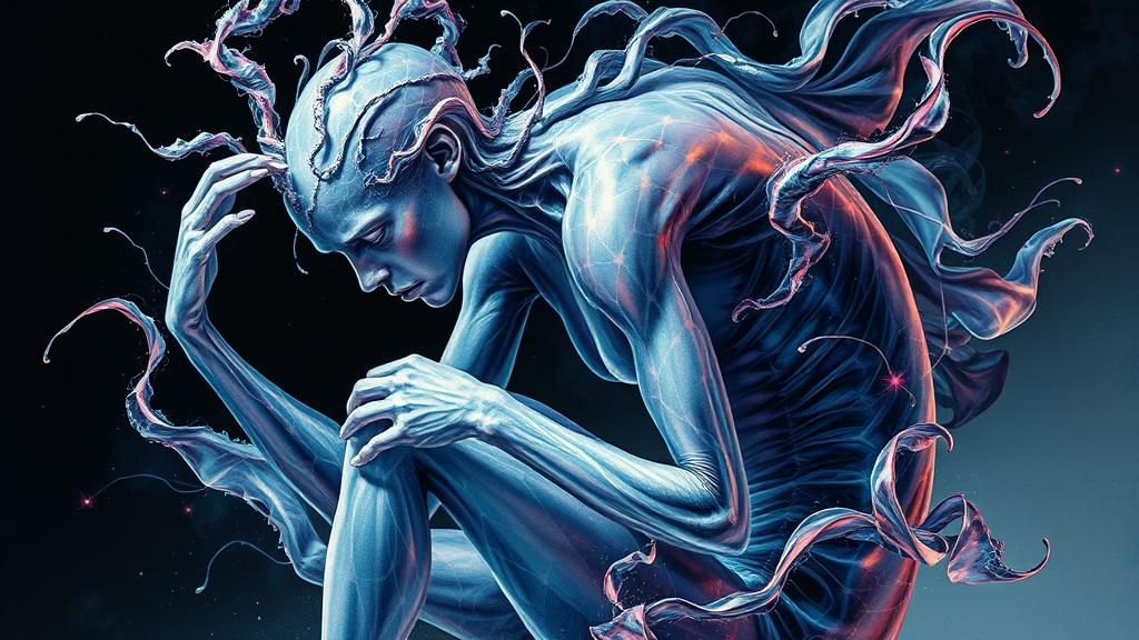 Ethereal Humanoid Morphing in Fractal Iridescence