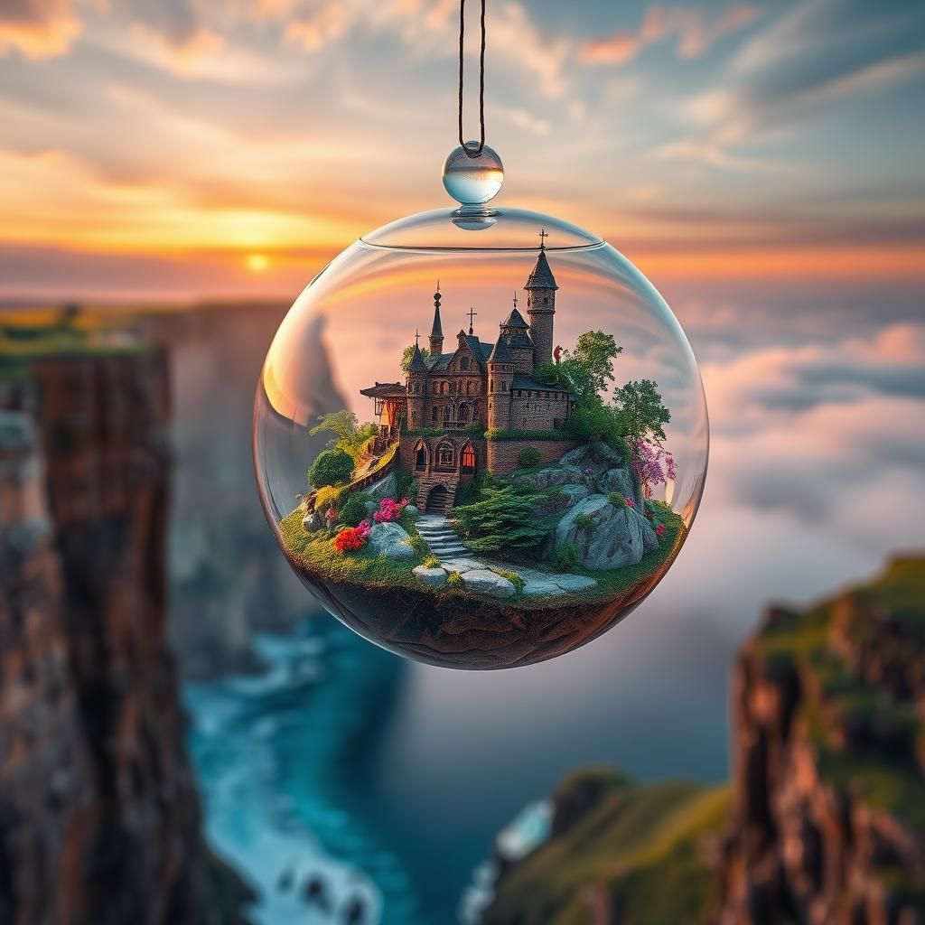 Miniature World in Glass Bowl: Fantasy Digital Art