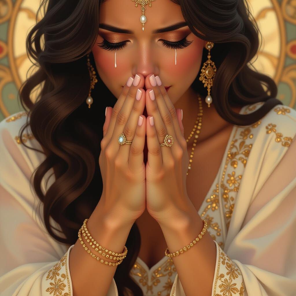 Praying Hands with Tears: Illustrative Close-Up