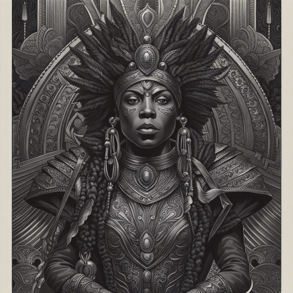 African Magician with Magic Aura in Detailed Ink Art