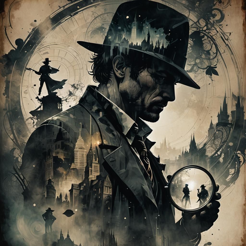 Noir Detective Silhouette in Double Exposure