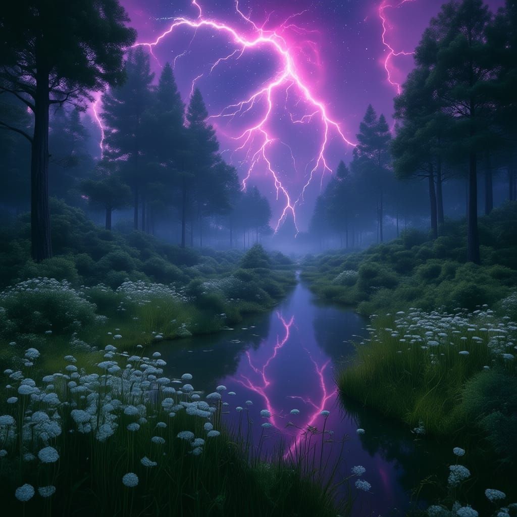 Dreamy Futuristic Nature Under Storm Clouds