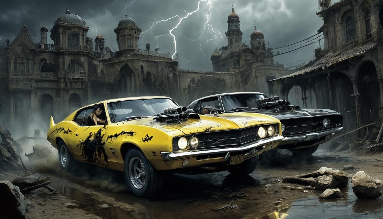 Epic Superhero Muscle Car Chase in Lightning Yellow
