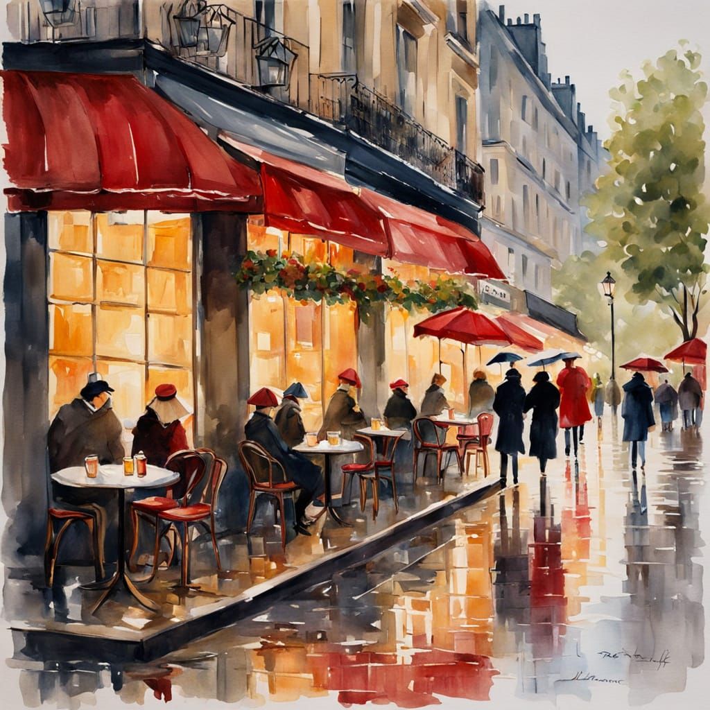 Parisian Café on a Rainy Evening