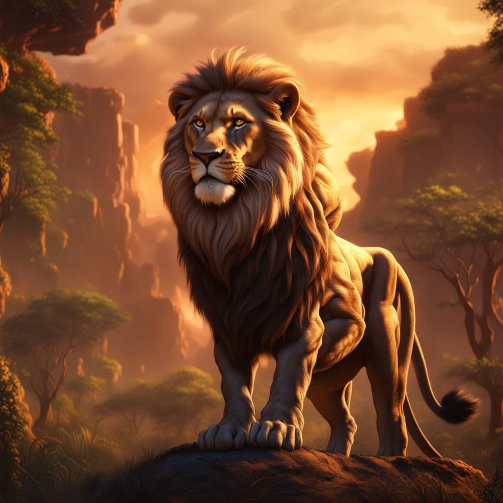 Detailed Savannah Lion King: Fantasy Concept Art