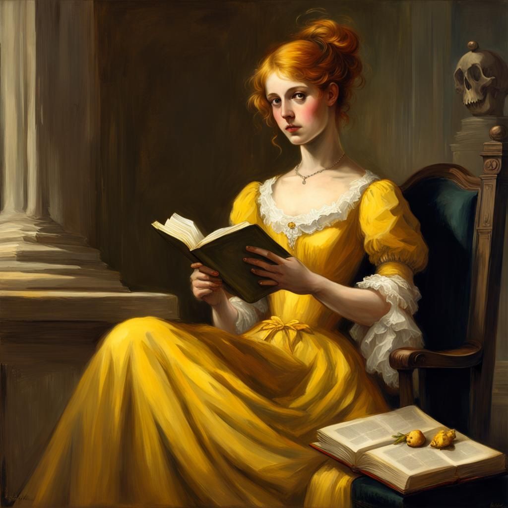 Regency Woman and Grim Reaper in Horror Style