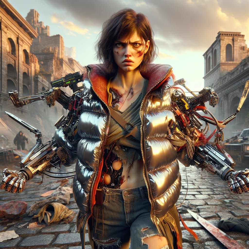 Cyborg with a lot of devices hanging around.