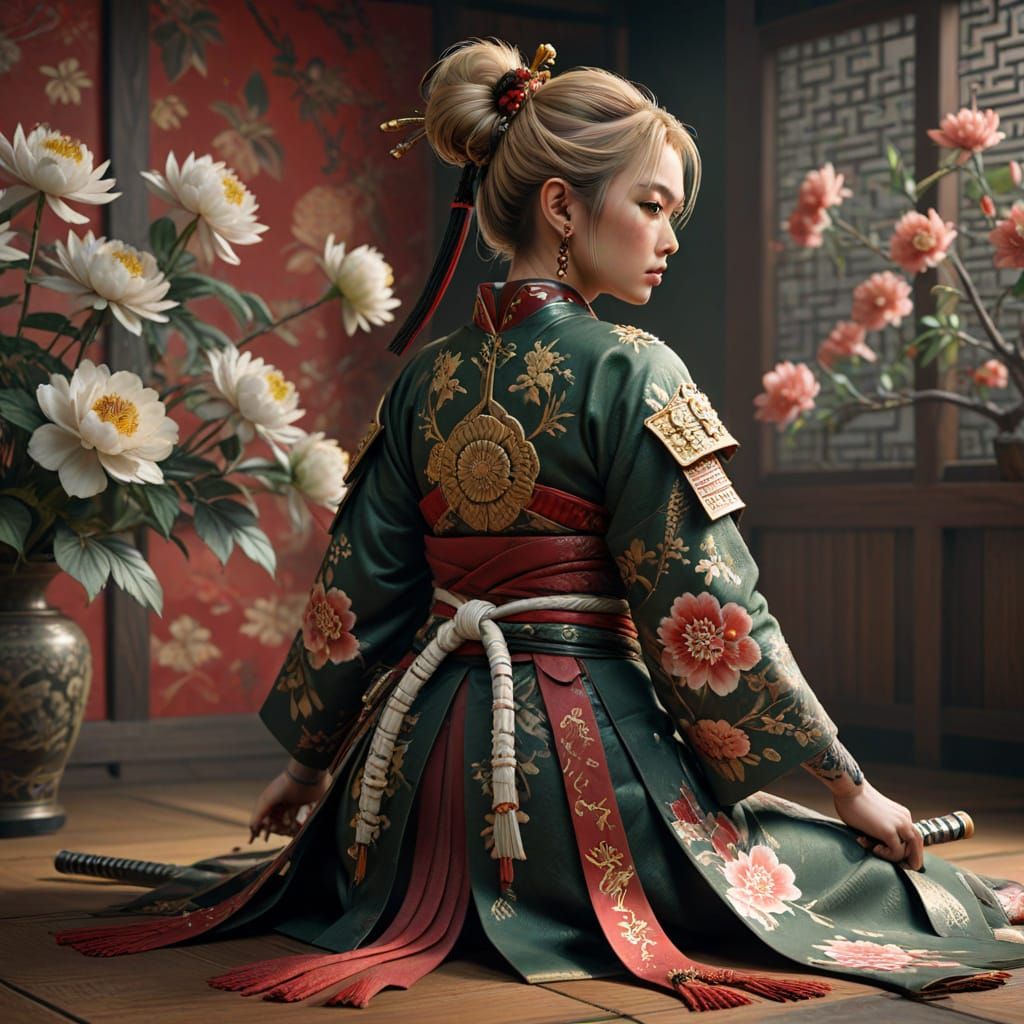Elegant Female Samurai with Katana in Photorealistic Style