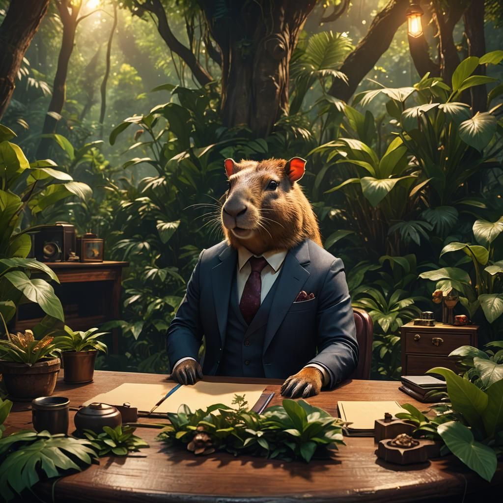 Business Capybara in Jungle Concept Art