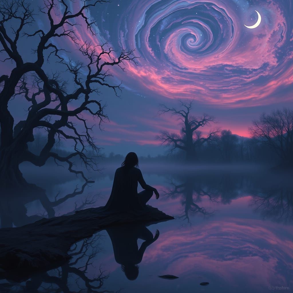 Solitary Figure by Ethereal Twilight Lake