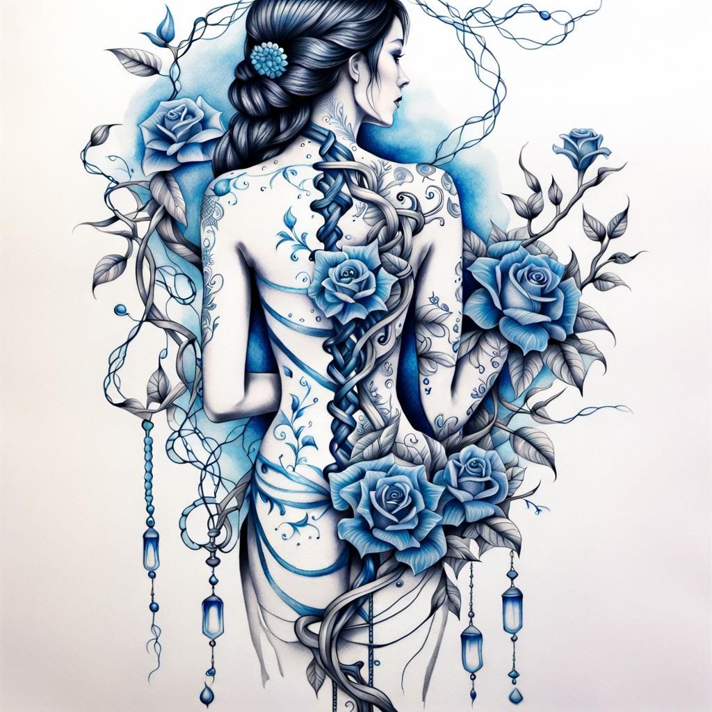 Floral Tattoo Design in Black and White