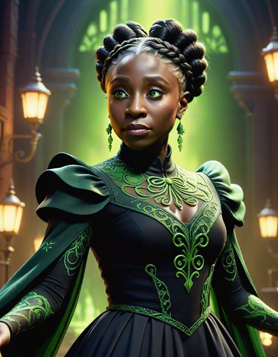Cynthia Erivo as Powerful Ms. Elphaba in Vibrant Green Digit...