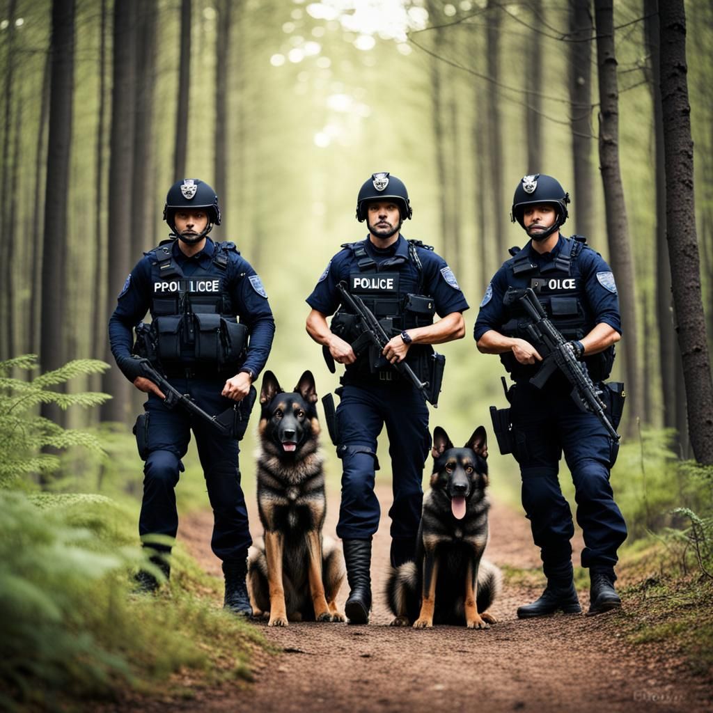 Police Dog Squad Patrolling Forest