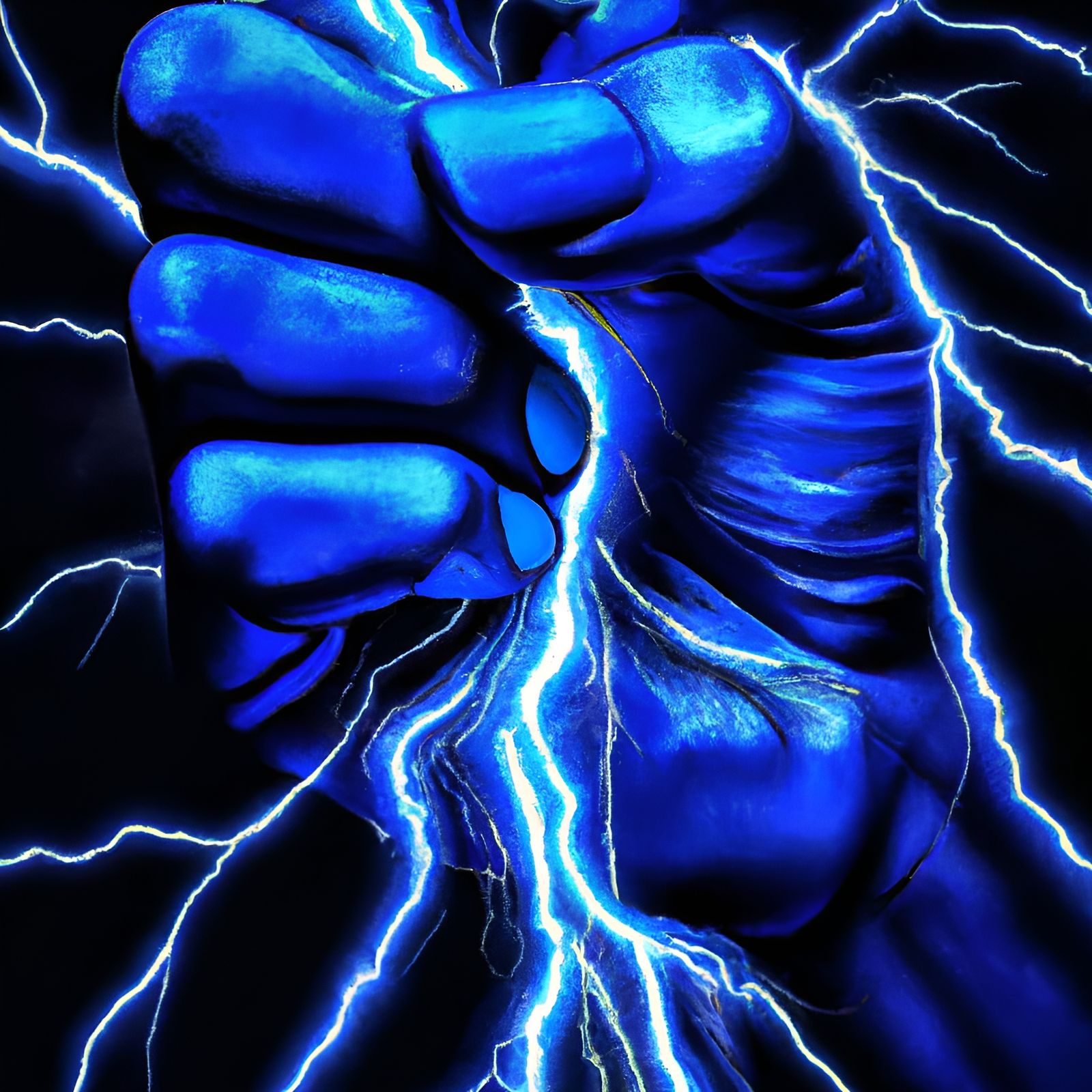 Hyperrealistic Fist Engulfed in Blue Lightning