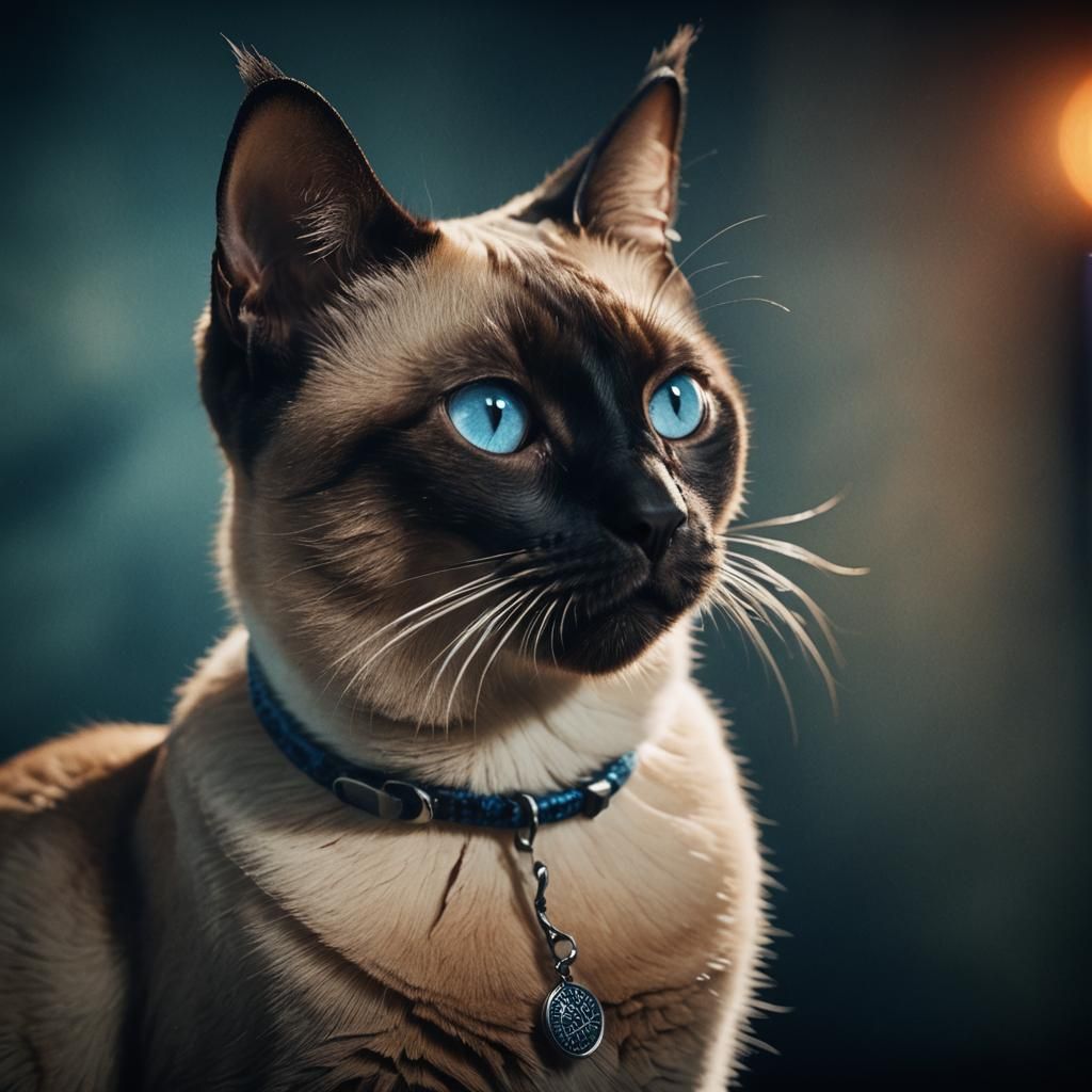 Cross-Eyed Siamese Cat in Film Noir Lighting