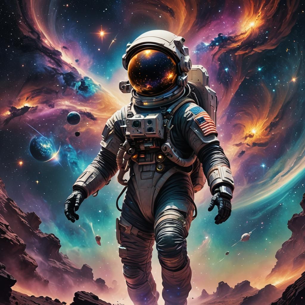 Astronaut Floating in Nebula: Sci-Fi Matte Painting