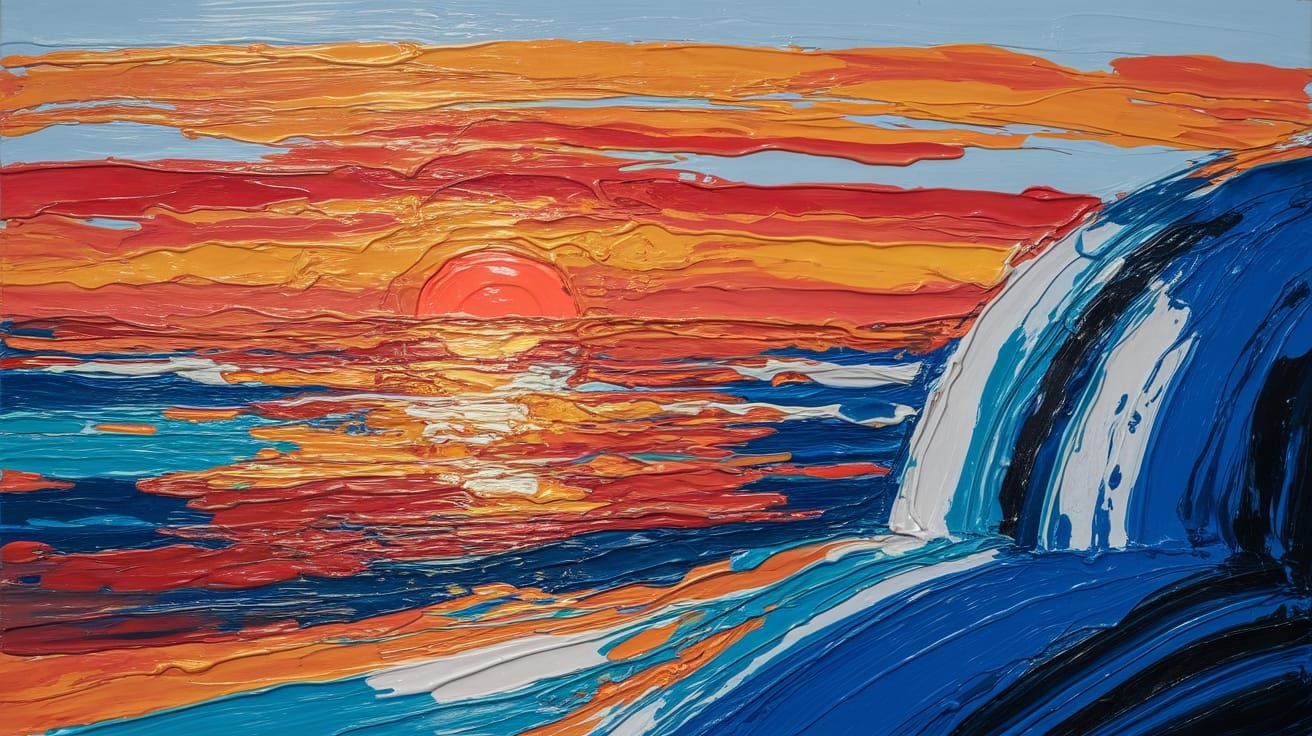 Sunset Seascape in Bold Impasto Style