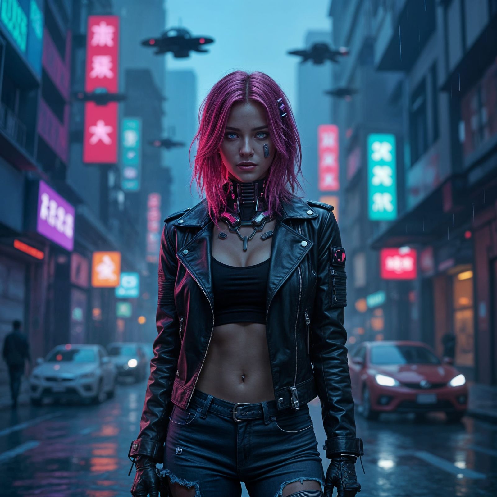Cyberpunk Woman Portrait in Futuristic Cityscape