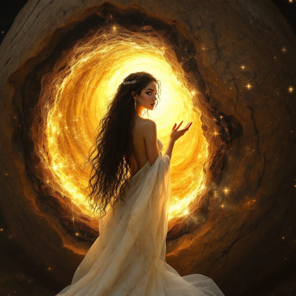 Ethereal Woman at Cosmic Coconut Portal