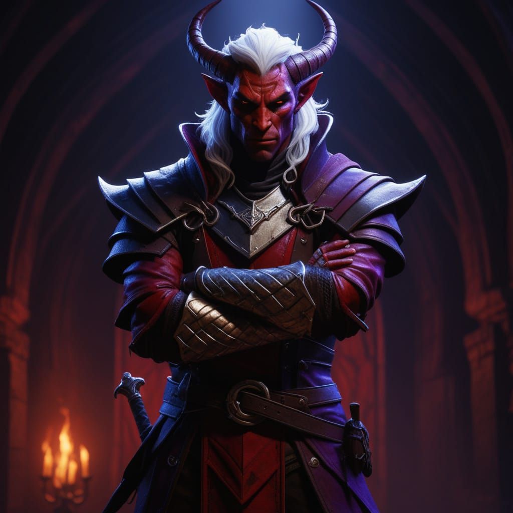Tiefling Rogue with White Hair in Dark Fantasy Art