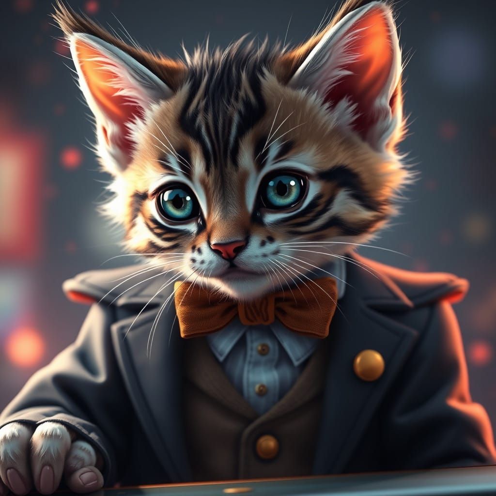 Fantastical Businessman with a Cute Kitten