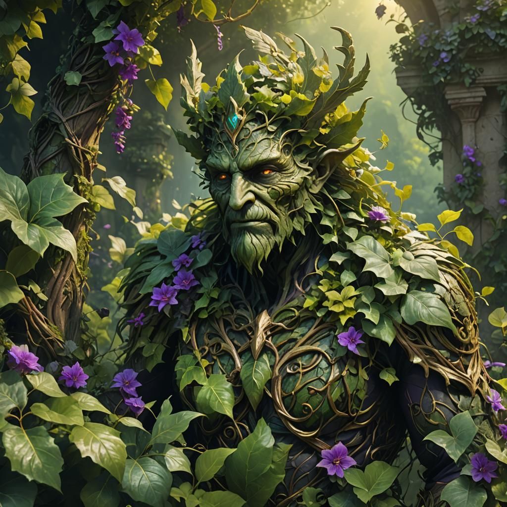 Greenman Tending a Lush Ancient Garden