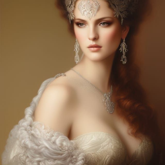 Beautiful Woman in Silver Corset, Rococo Style