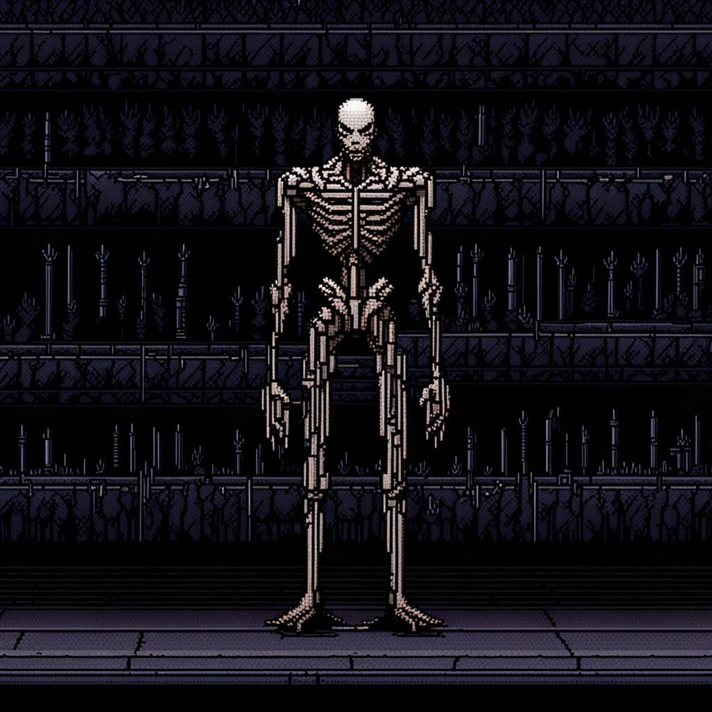 Horrifying Needle-Covered Humanoid in 16-bit Pixel Art