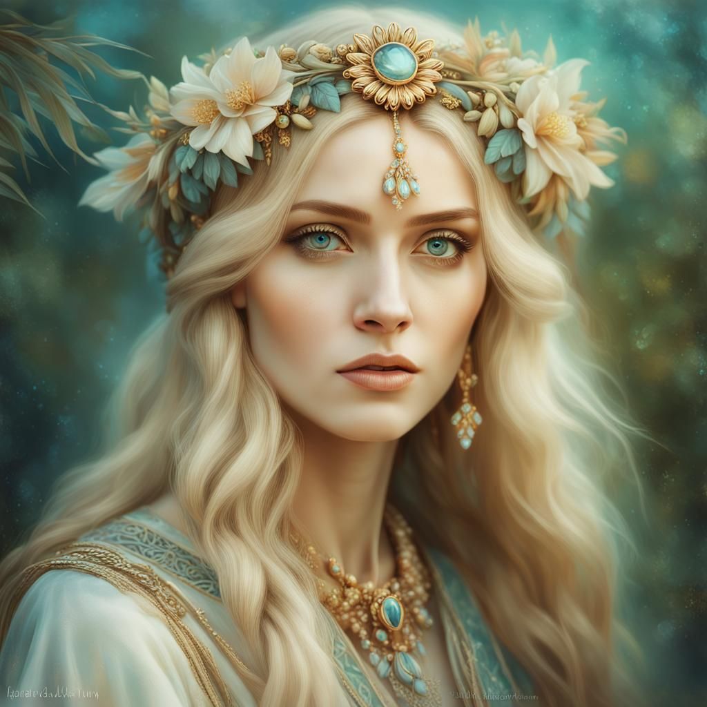 Ethereal Portrait of a Russian Blonde in Pre-Raphaelite Styl...