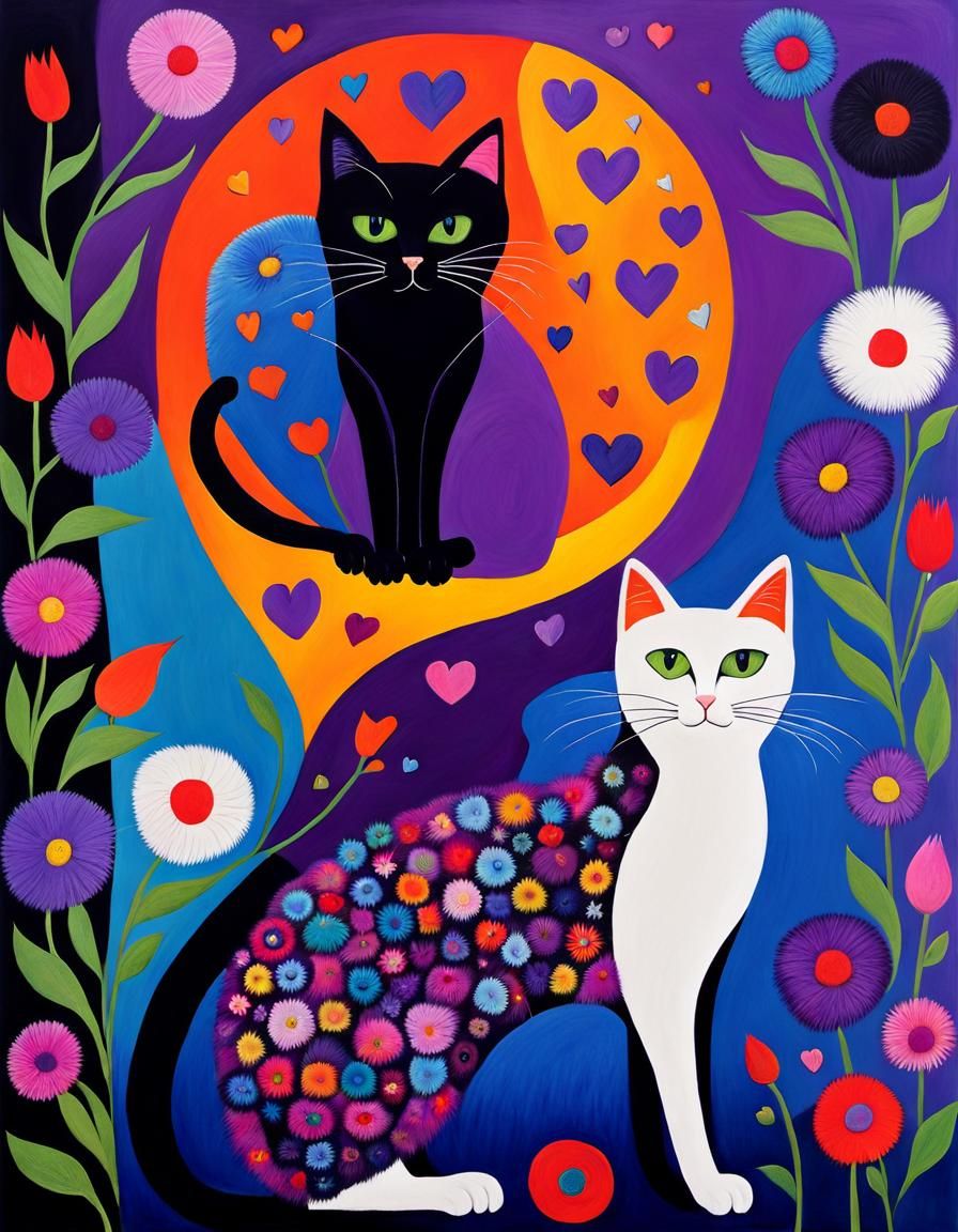 Psychedelic Cats in Rows, Art Brut Style