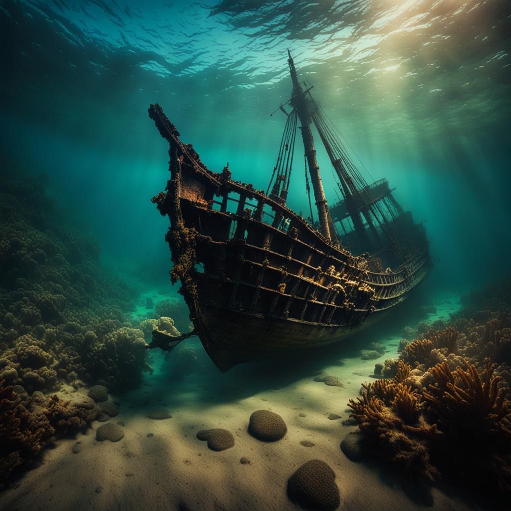 Sunken wrecked ship