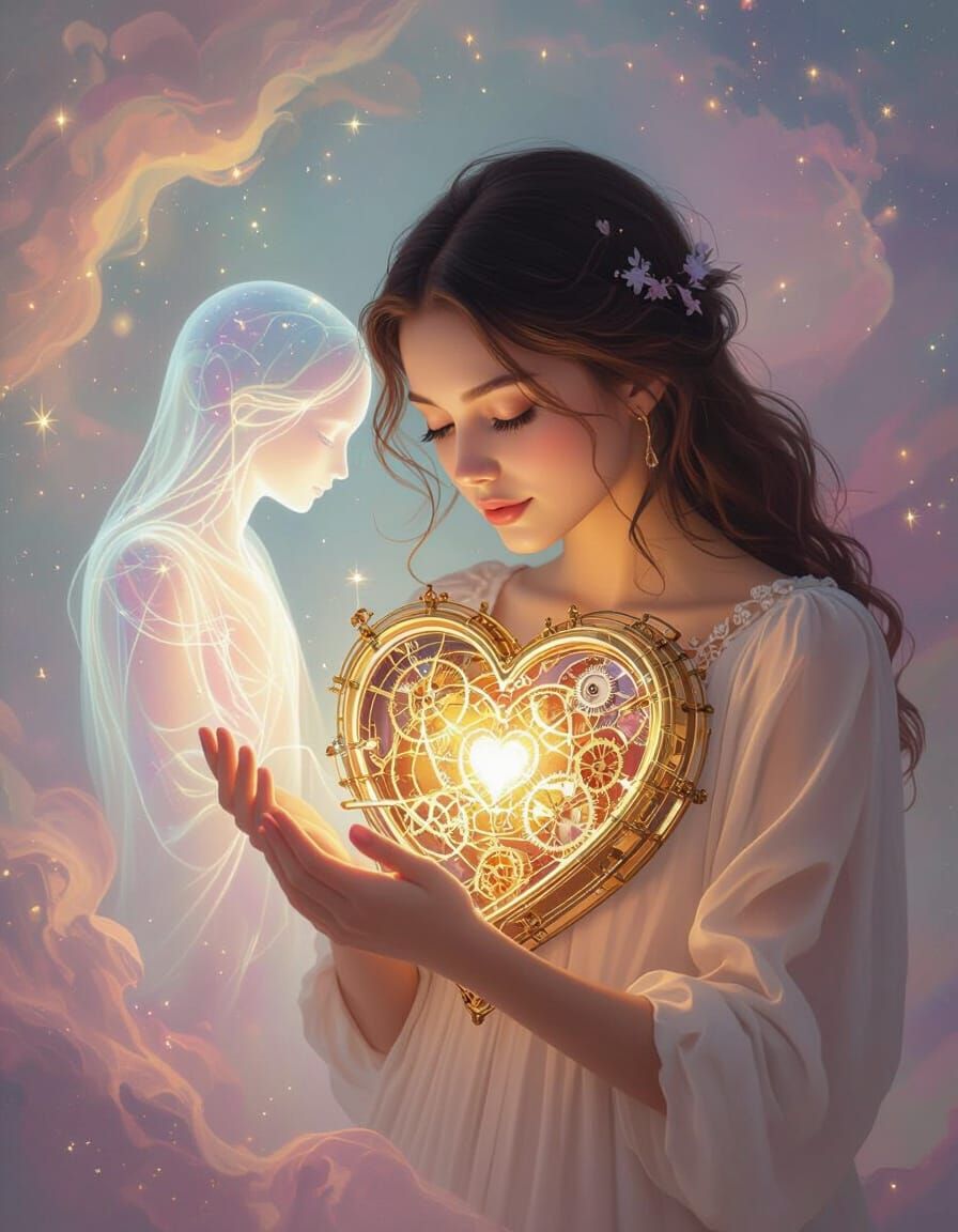 Surreal Digital Painting of Hopeful Connection and Love