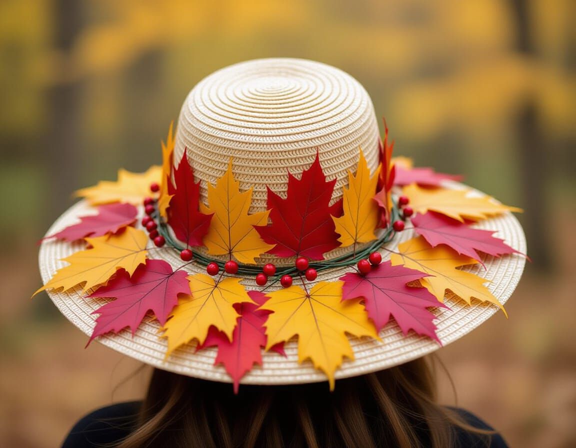 Autumn Leaf Sun Hat with Berries and Vines