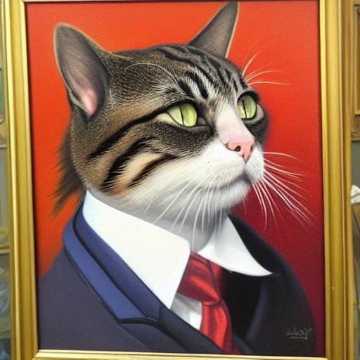Cat in Suit, Oil Painting by Gurney Style