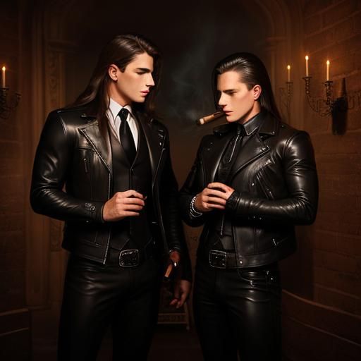 Leathermen Smoking Cigars in Smoky Room