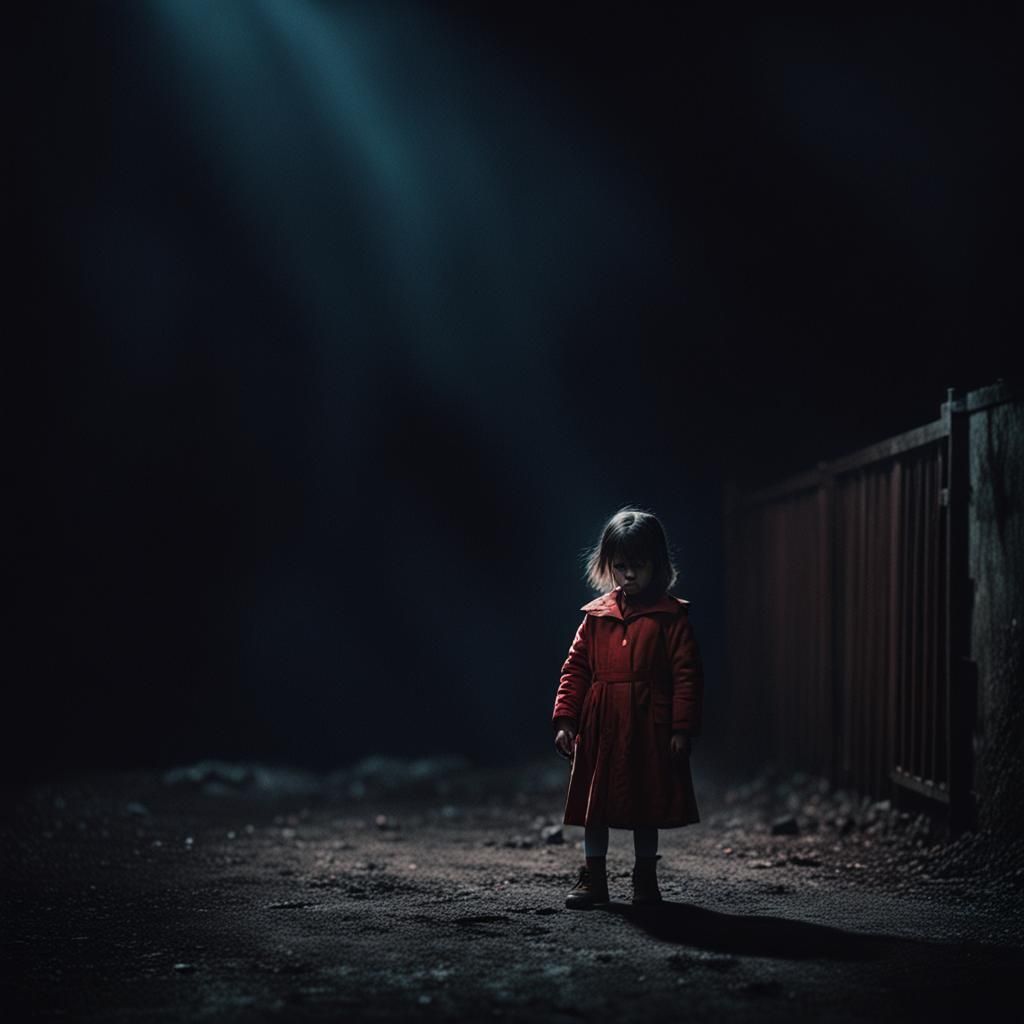 Lonely Girl with Devil in Dark: Cinematic Still