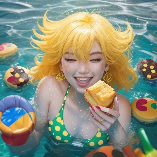 Pop Art: Girl Eats Chicken Nuggets in Pool