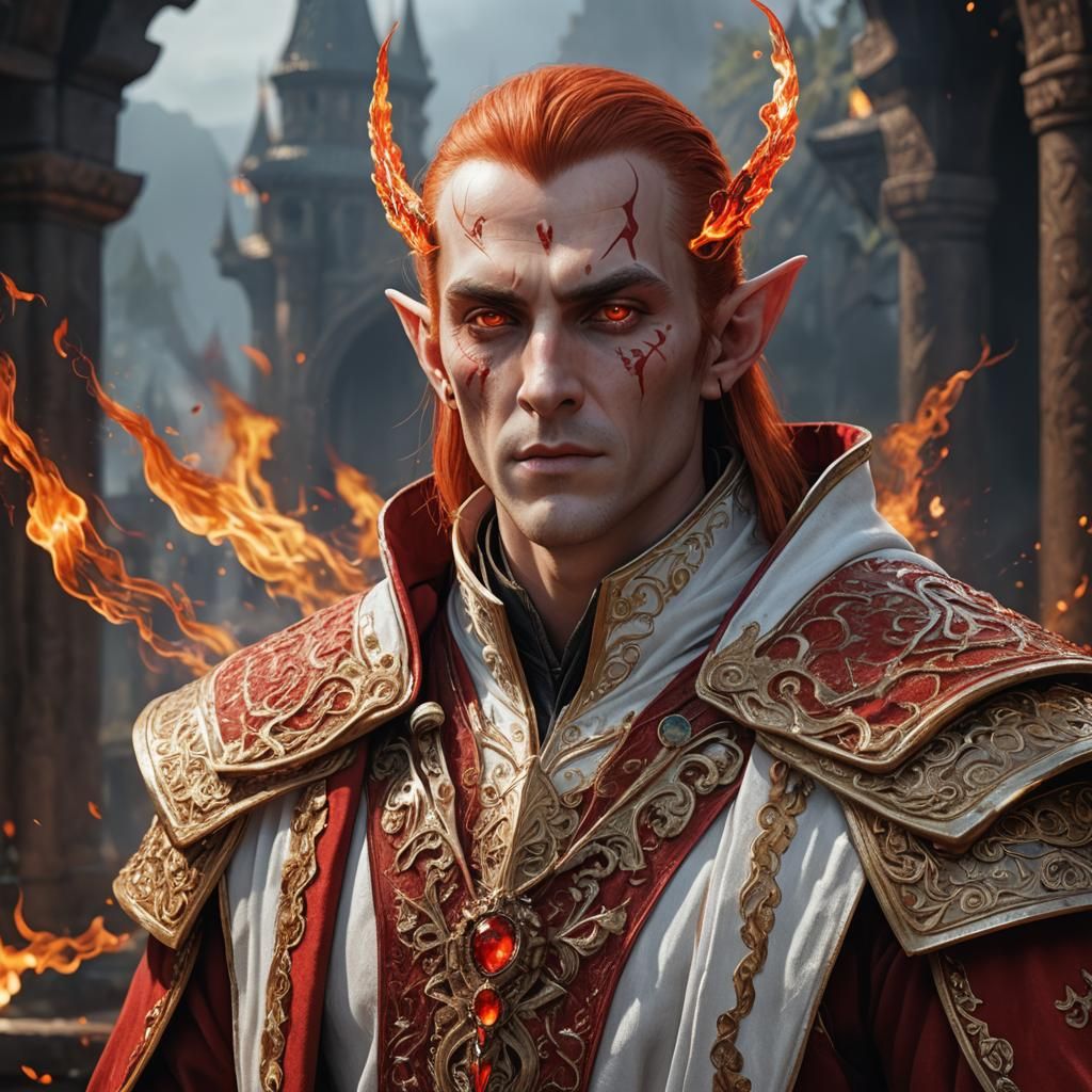 Fiery High Elf in Detailed Matte Painting