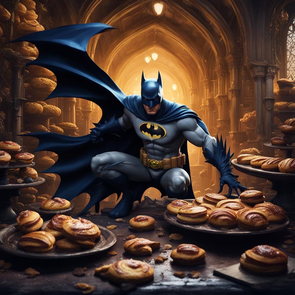 Batman Enjoys Chocolate Pastry: Detailed Matte Painting